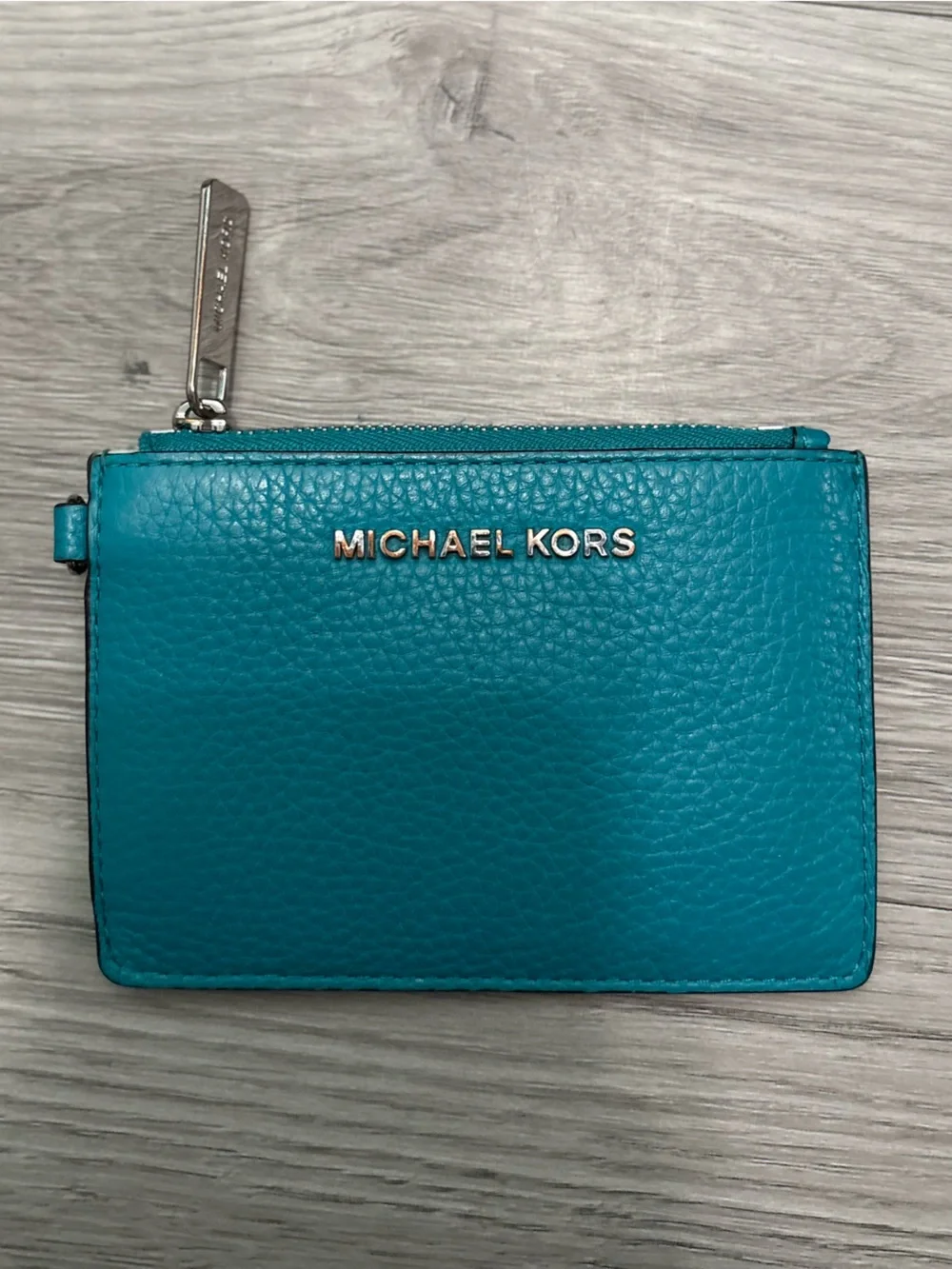 Michael Kors Teal Pebbled Leather Zip Card Holder